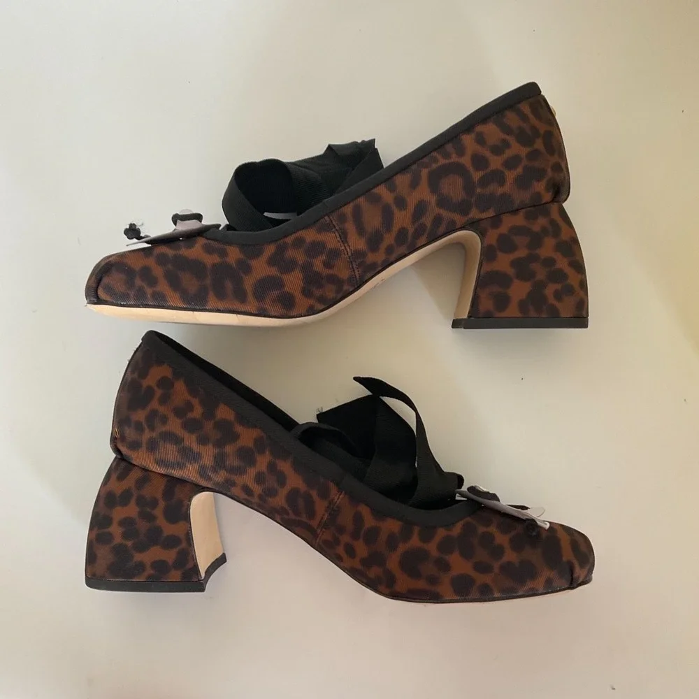 Circus NY by Sam Edelman Della Strappy Chunky Block Heel Natural Leopard Sz 7 - Picture 2 of 12